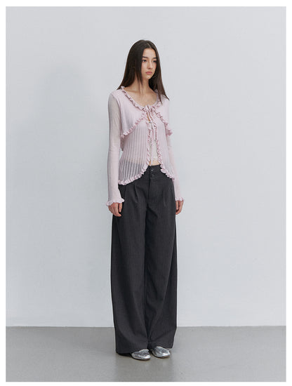 VIA PITTI VIACK6266 Faux-Layer Scalloped-Trim Cardigan