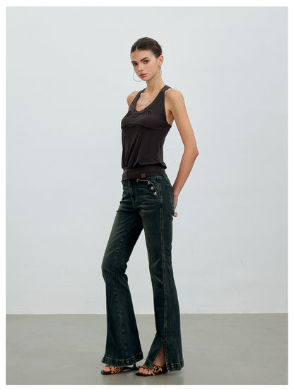VIA PITTI VIACP6219 Vintage Split-Hem Flared Jeans