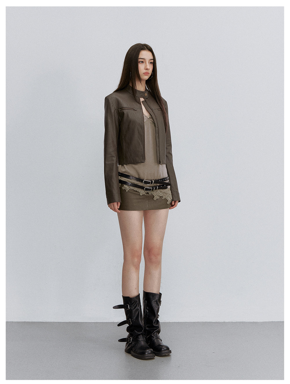 VIA PITTI VIACS6248 A-Line Fitted PU Leather Skirt