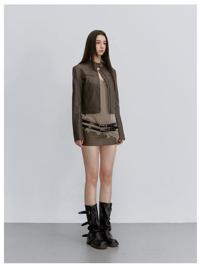 VIA PITTI VIACS6248 A-Line Fitted PU Leather Skirt