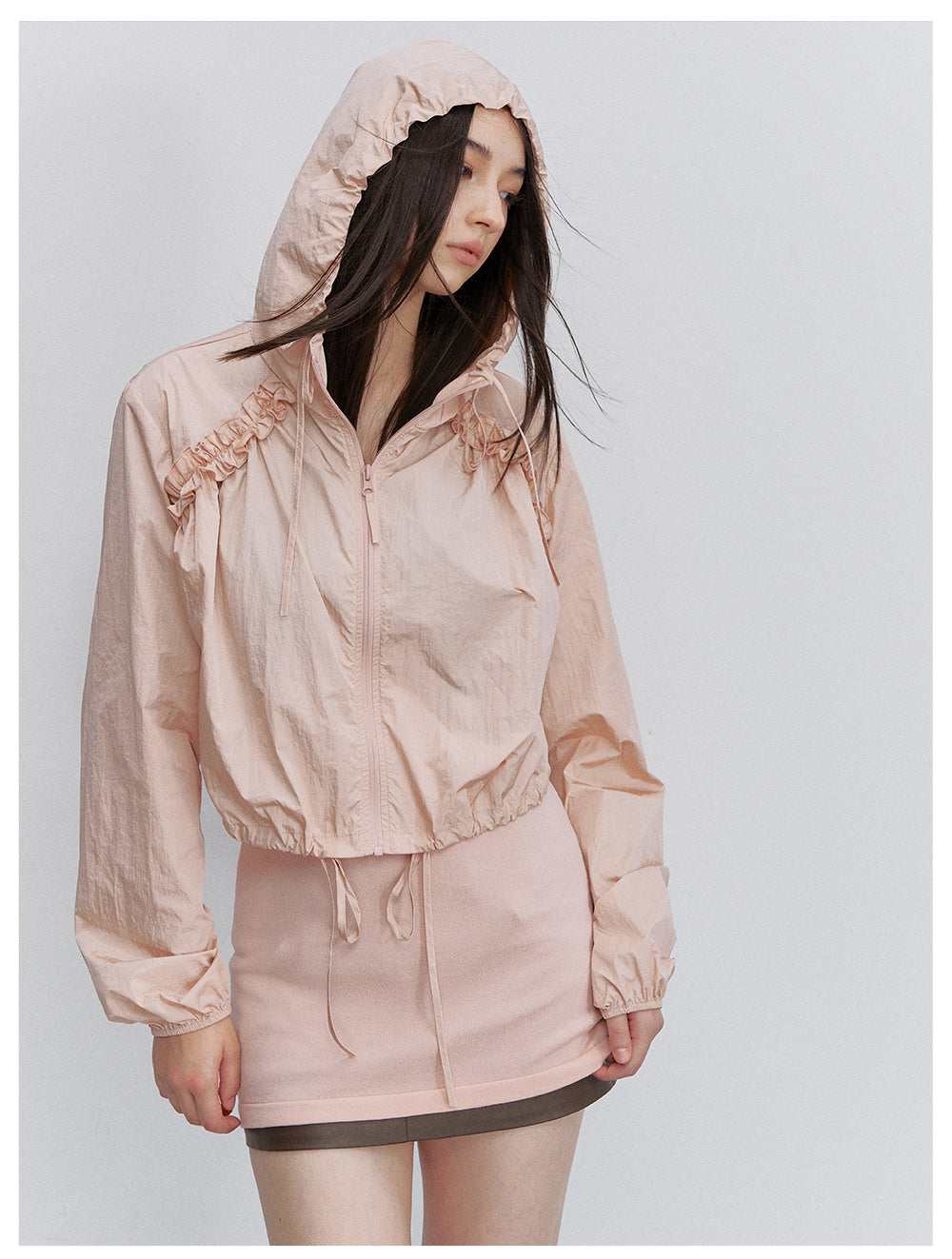 VIA PITTI VIACTP6245 Ruched Lace-Trim Drawstring Jacket