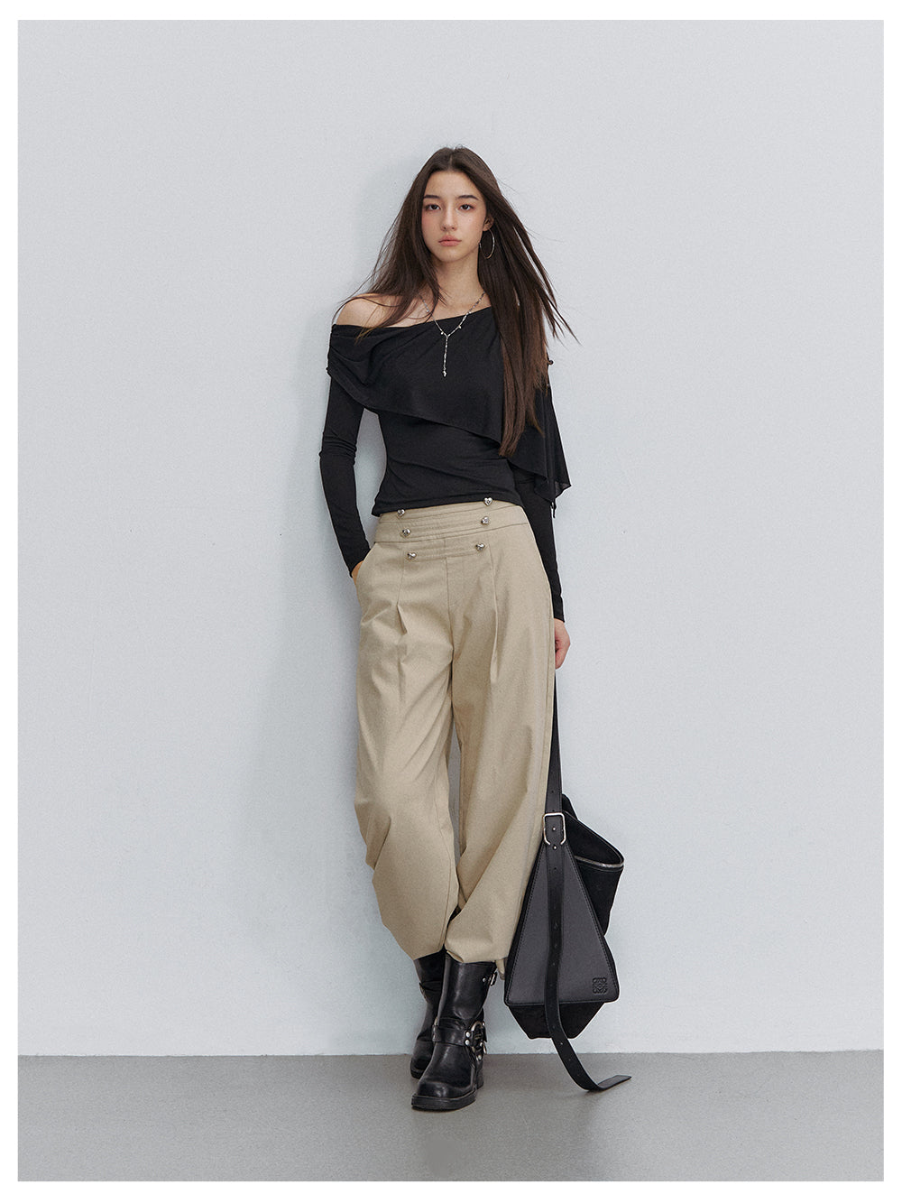 VIA PITTI VIACP6234 Heart-Button Pleated Trousers