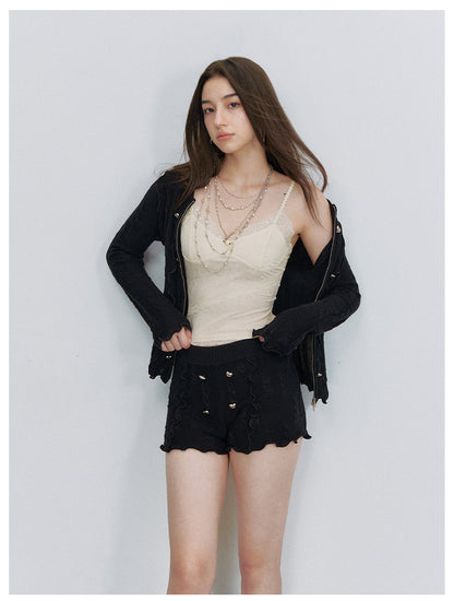 VIA PITTI VIACK6315+VIACK6314 Scalloped-Trim Cardigan &amp; Shorts Set