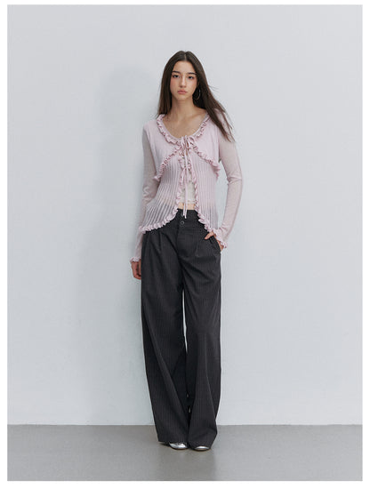 VIA PITTI VIACK6266 Faux-Layer Scalloped-Trim Cardigan
