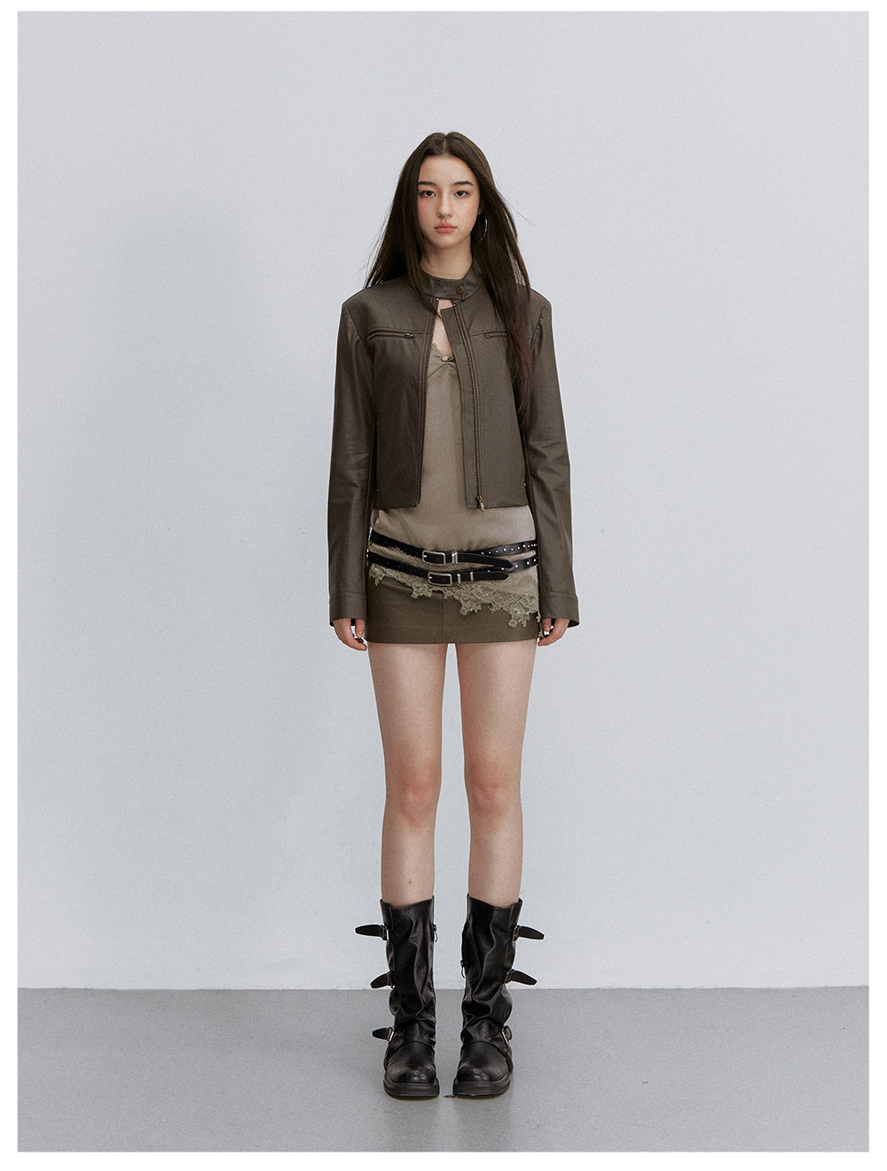 VIA PITTI VIACS6248 A-Line Fitted PU Leather Skirt