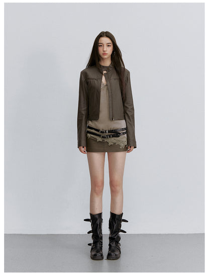 VIA PITTI VIACS6248 A-Line Fitted PU Leather Skirt