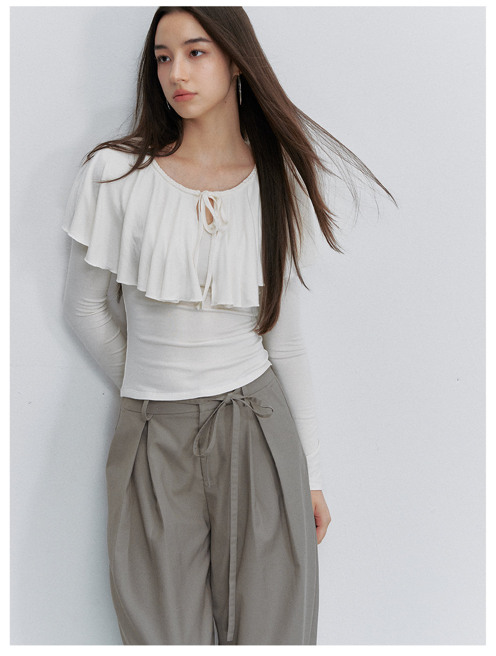 VIA PITTI VIACTP6263 Ruffle Faux-Layer Cape