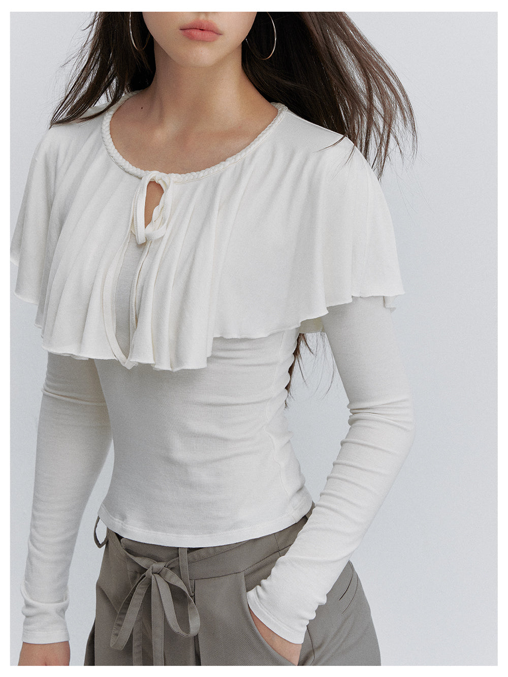 VIA PITTI VIACTP6263 Ruffle Faux-Layer Cape