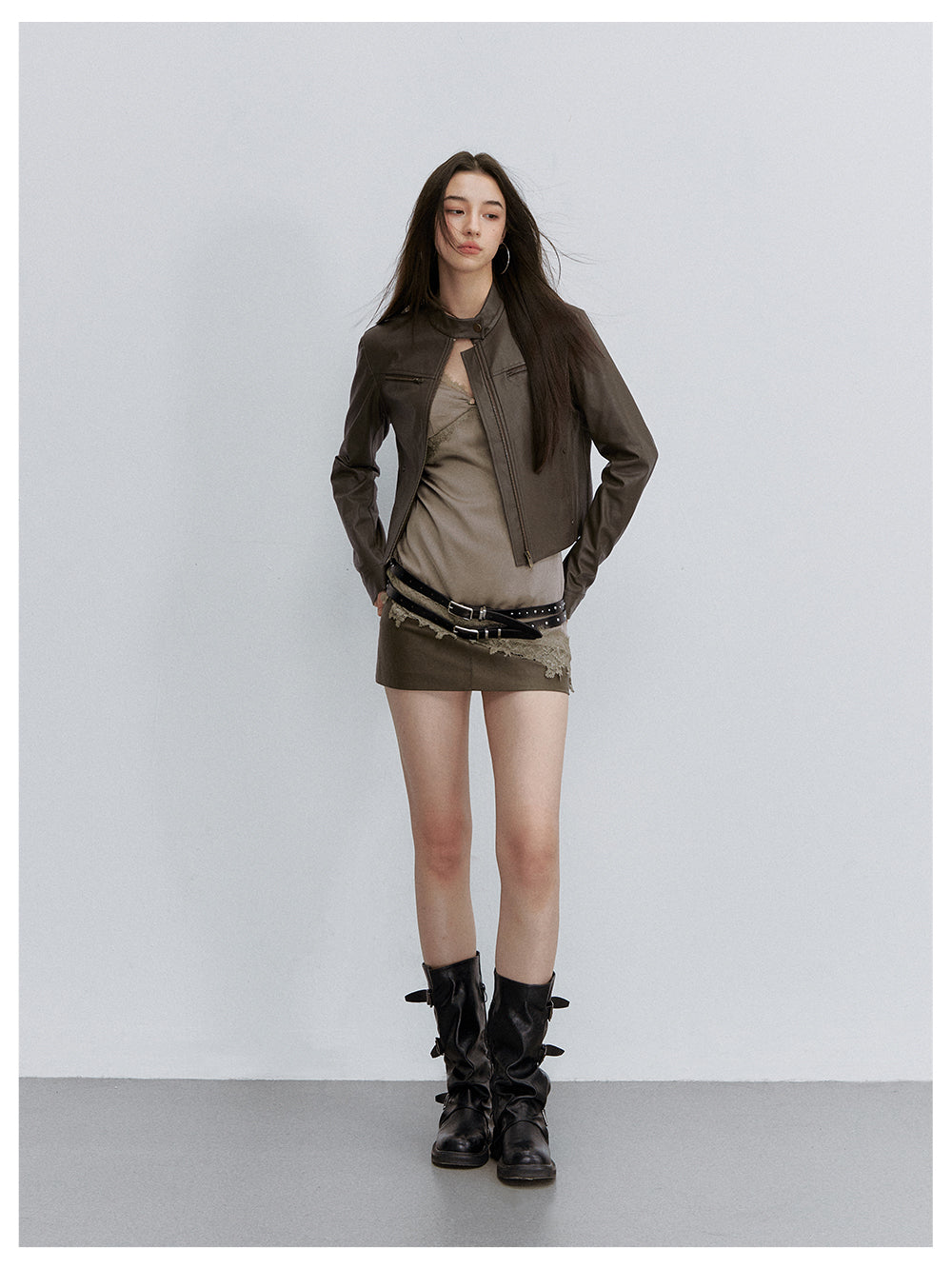 VIA PITTI VIACS6248 A-Line Fitted PU Leather Skirt