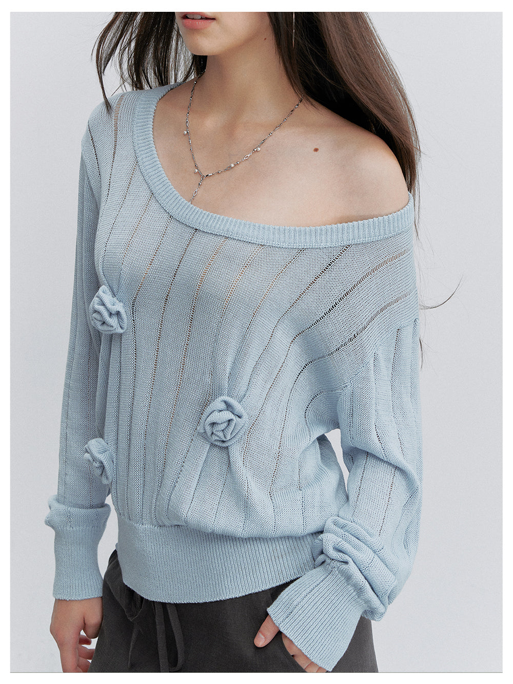 VIA PITTI VIACK6319 Asymmetric One-Shoulder Floral Knit Top