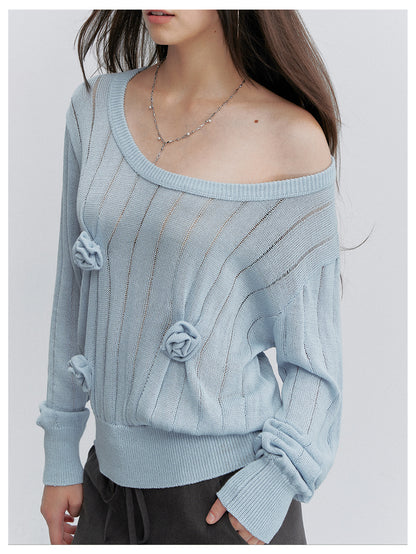 VIA PITTI VIACK6319 Asymmetric One-Shoulder Floral Knit Top