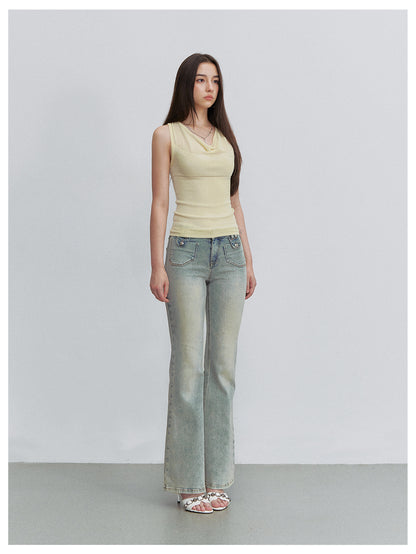 VIA PITTI VIACP6255 Heart-Button Fitted Flared Jeans