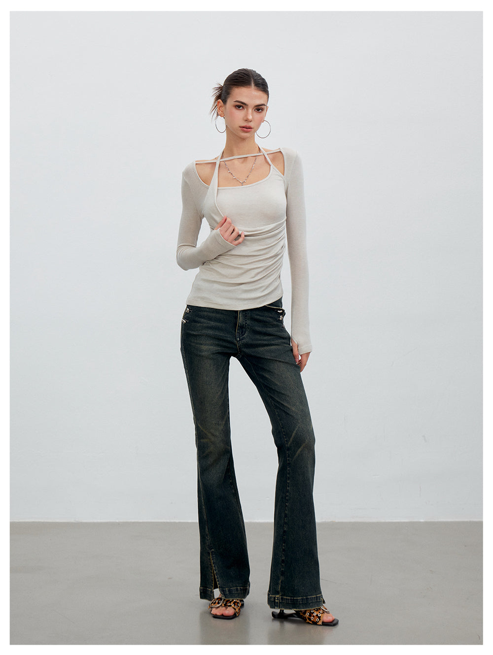 VIA PITTI VIACP6219 Vintage Split-Hem Flared Jeans