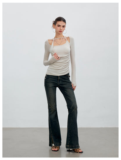 VIA PITTI VIACP6219 Vintage Split-Hem Flared Jeans