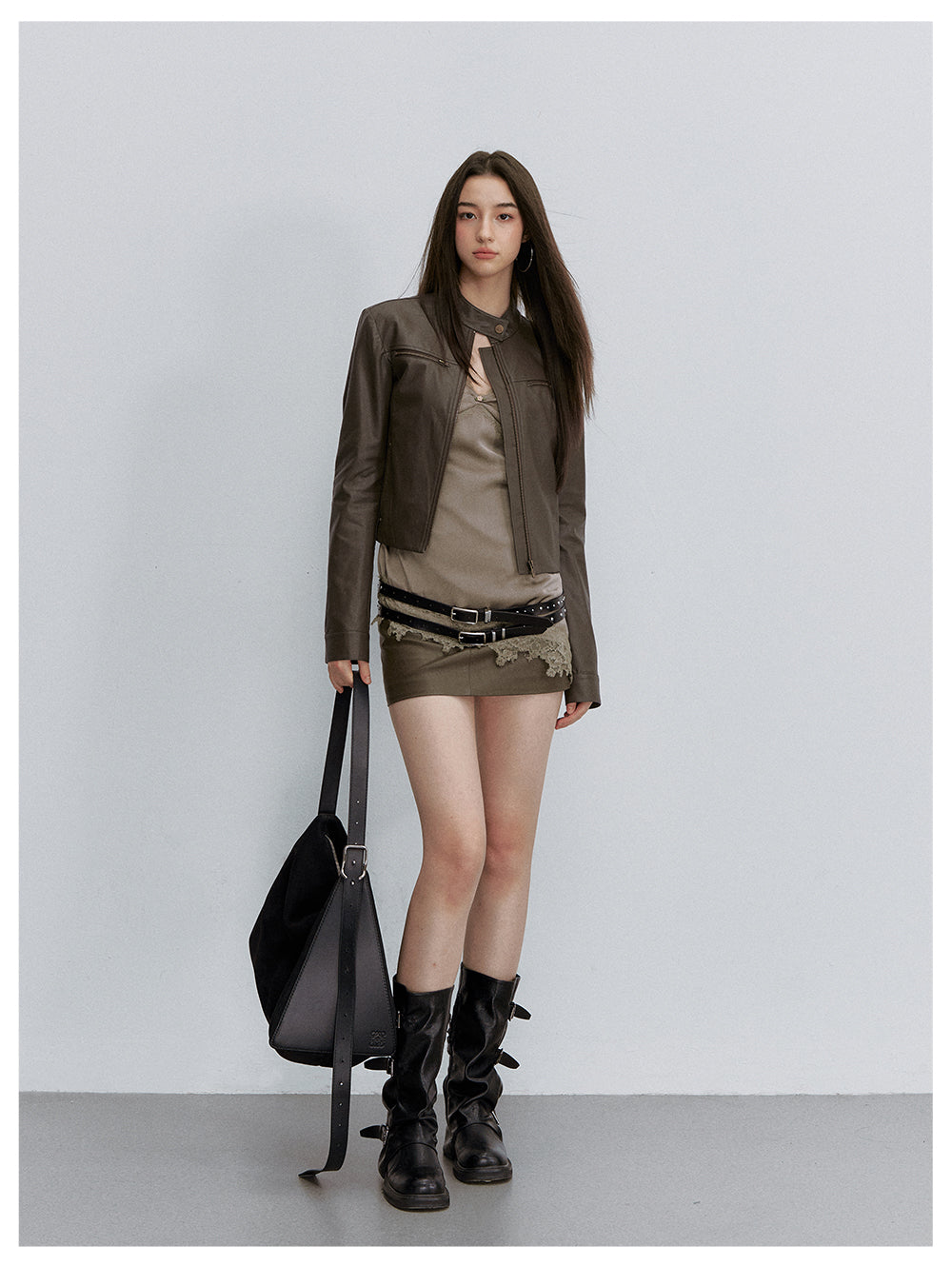 VIA PITTI VIACS6248 A-Line Fitted PU Leather Skirt