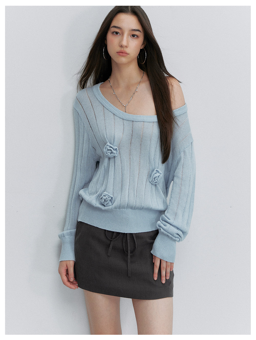 VIA PITTI VIACK6319 Asymmetric One-Shoulder Floral Knit Top