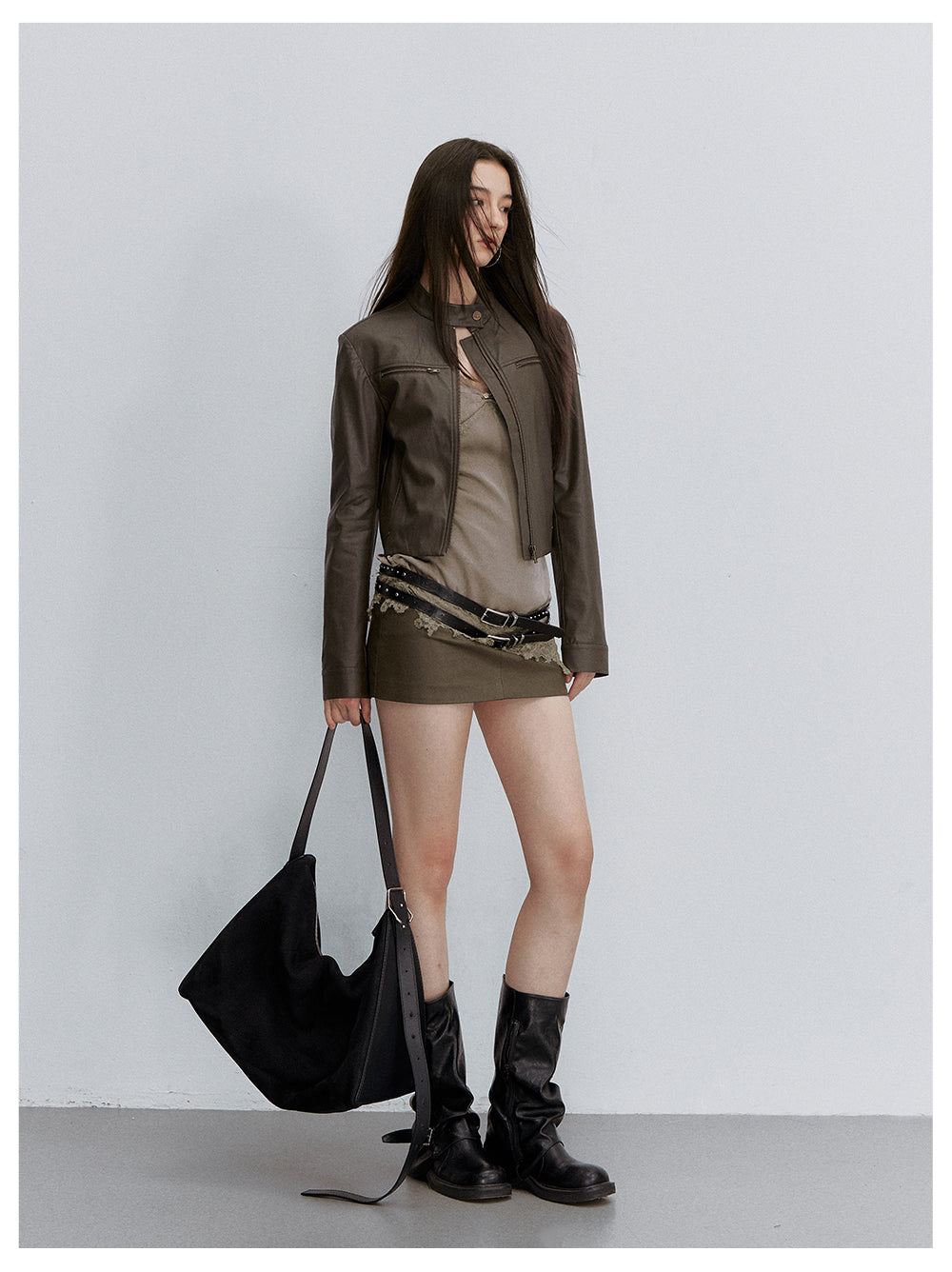 VIA PITTI VIACS6248 A-Line Fitted PU Leather Skirt
