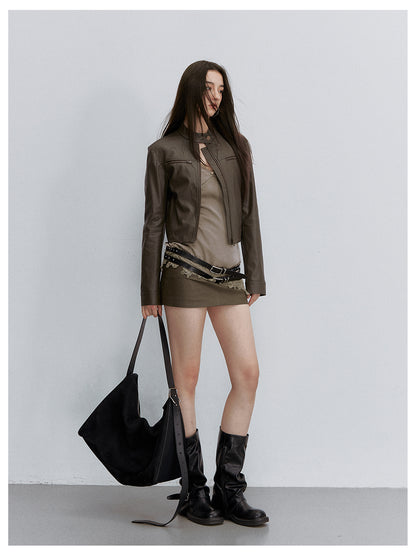 VIA PITTI VIACS6248 A-Line Fitted PU Leather Skirt
