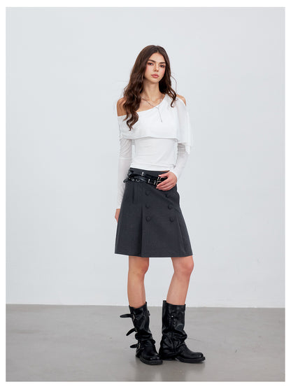 VIA PITTI VIACT6232 Asymmetric Button Capelet Top