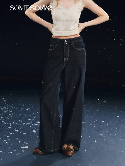 SOMESOWE S2508315 Elastic straight-leg solid color fleece jeans