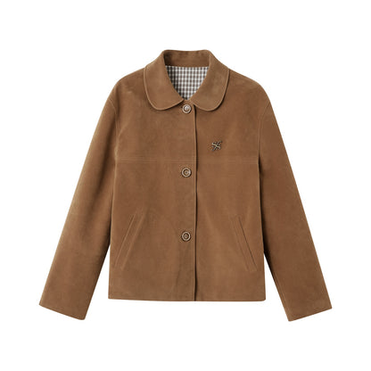 SOMESOWE S2508245 Doll collar suede leather jacket