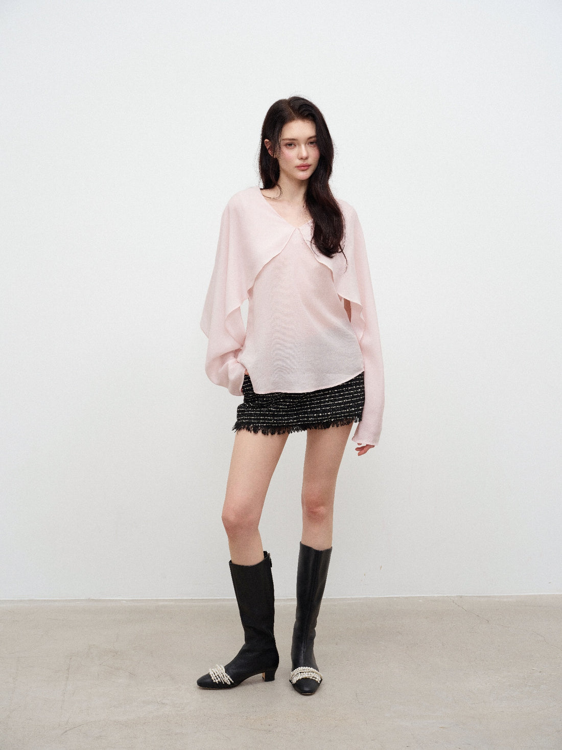 NONCESTNON N357 Stitch-Detail Long-Sleeve Top