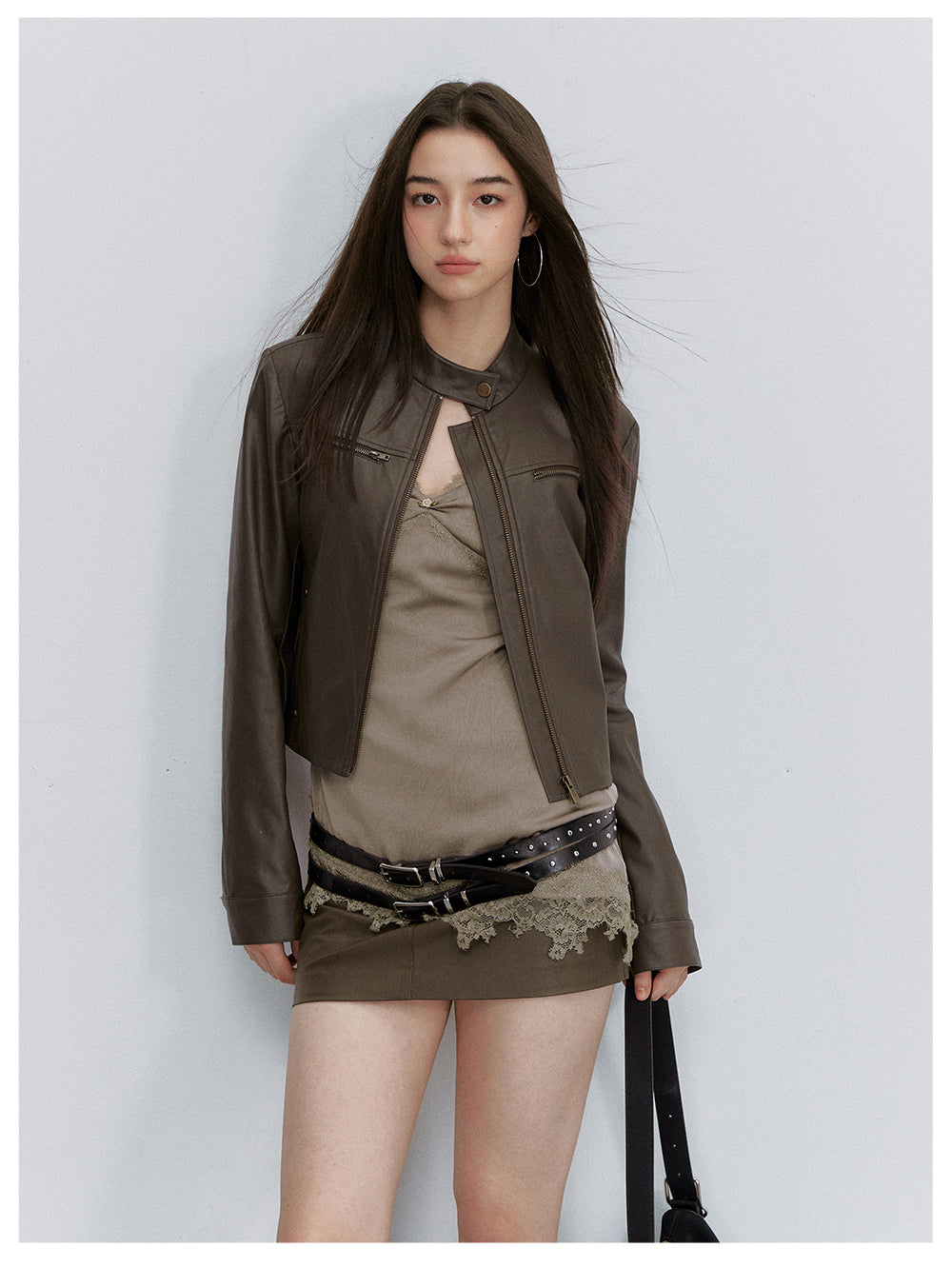 VIA PITTI VIACS6248 A-Line Fitted PU Leather Skirt