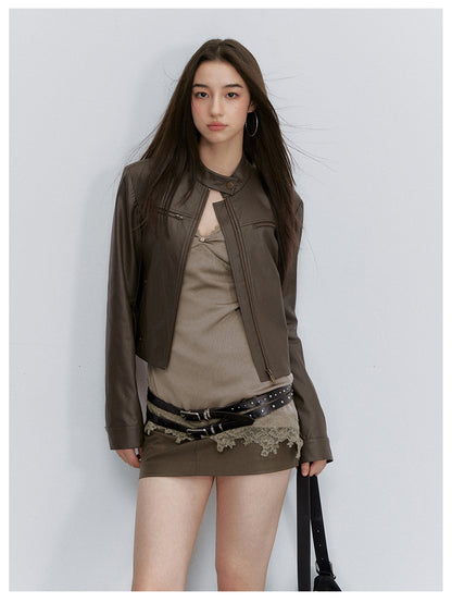 VIA PITTI VIACS6248 A-Line Fitted PU Leather Skirt
