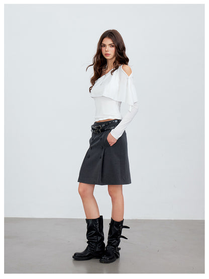 VIA PITTI VIACT6232 Asymmetric Button Capelet Top