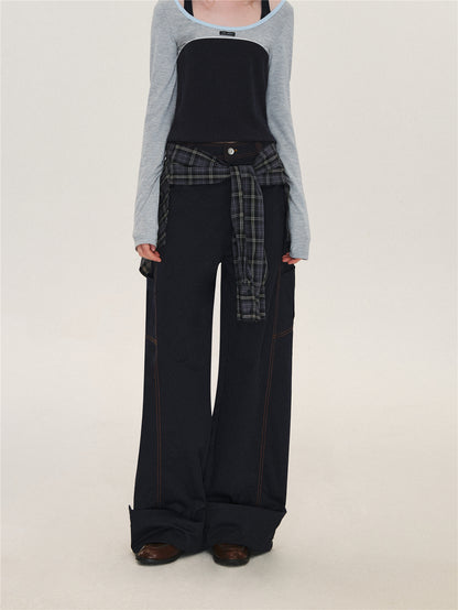 Asgony ASG26580 Relaxed-Fit Plaid Cargo Pants with Overskirt