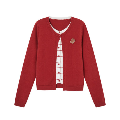 SOMESOWE S2508293 Velvet fake two contrasting striped cardigans