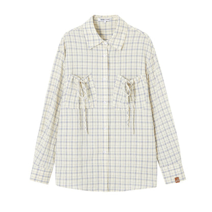 SOMESOWE S2609071 Drawstring pocket plaid shirt