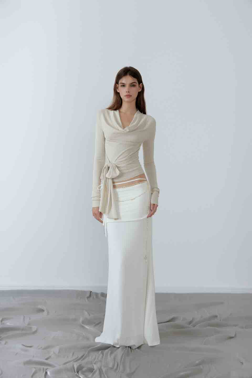 NONCESTNON N217 Swinging collar rhinestone top