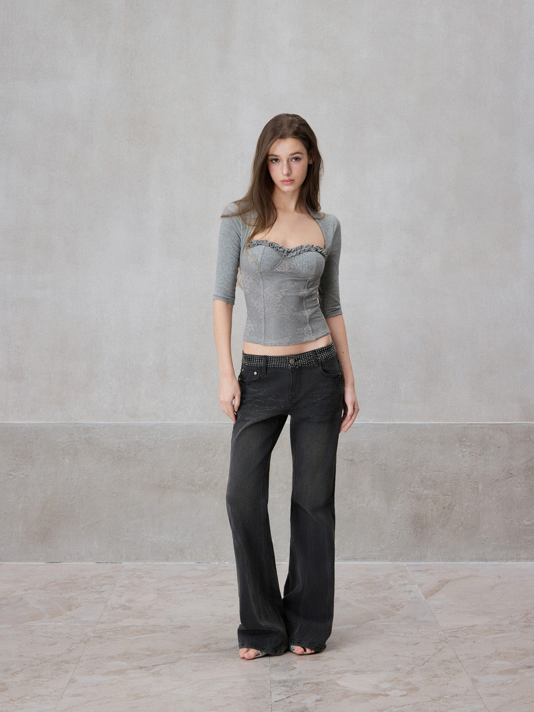 NONCESTNON N307 Lace mid sleeve corset