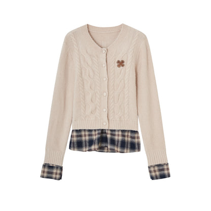 SOMESOWE S2508275 Fake two piece checkered spliced floral cardigan