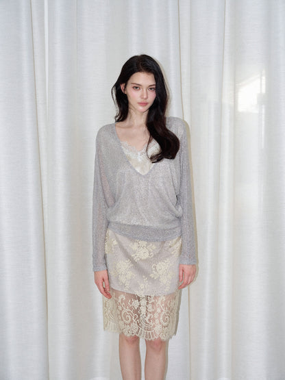 NONCESTNON N373 Two-Piece V-Neck Long-Sleeve Top