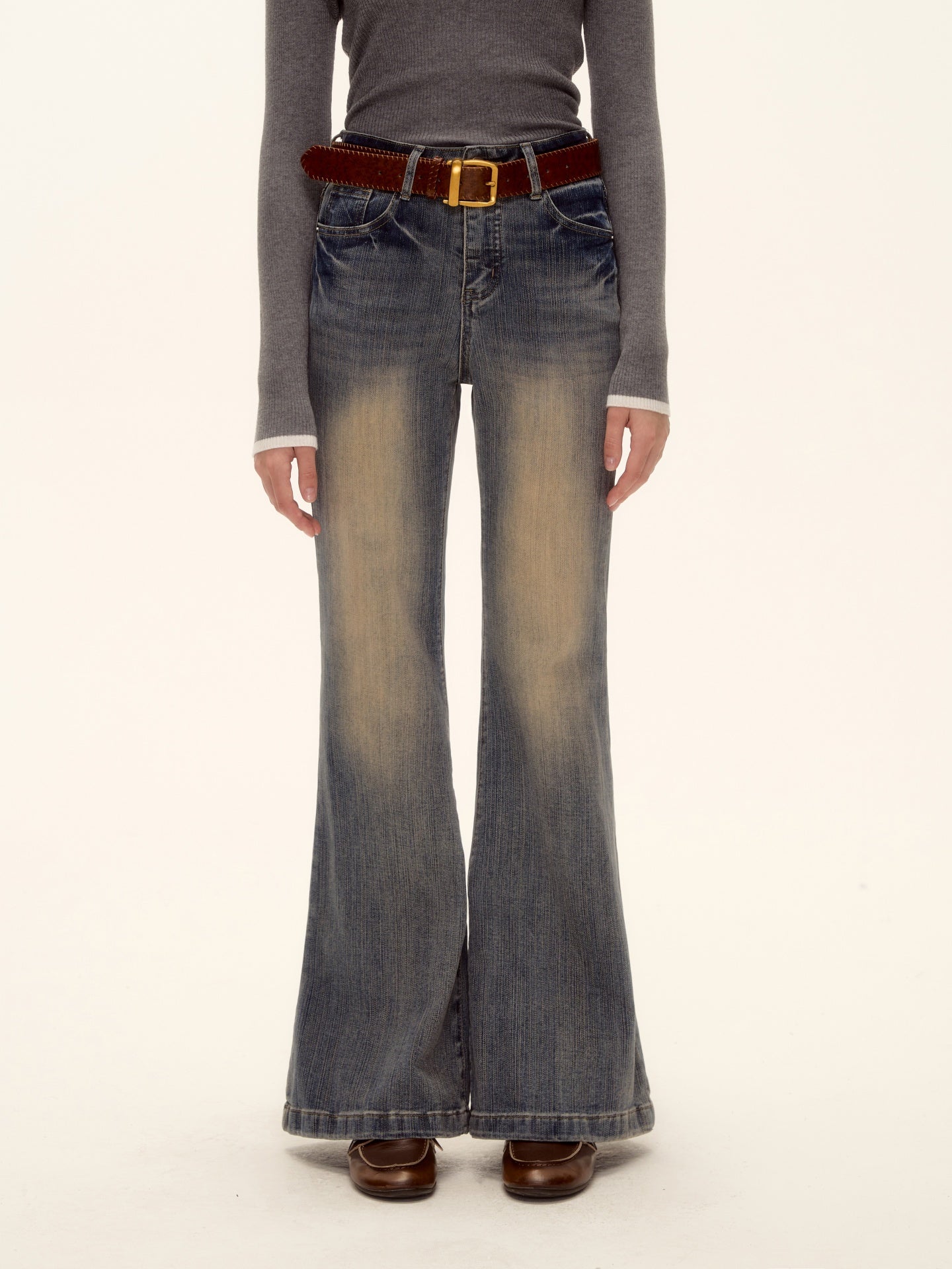 AsGony ASG25460 Washed high waisted slightly flared jeans