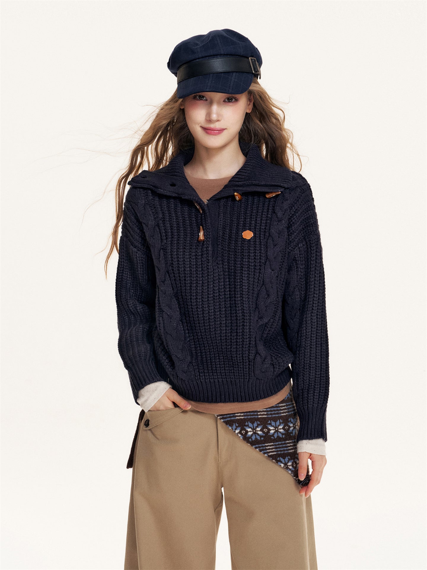 16DEWS 16D25385 Twisted coarse needle pullover sweater