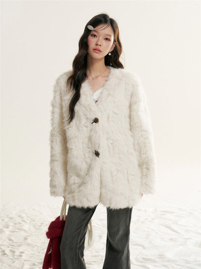 16DEWS 16D25522 Imitation fur one-piece single breasted V-neck jacket