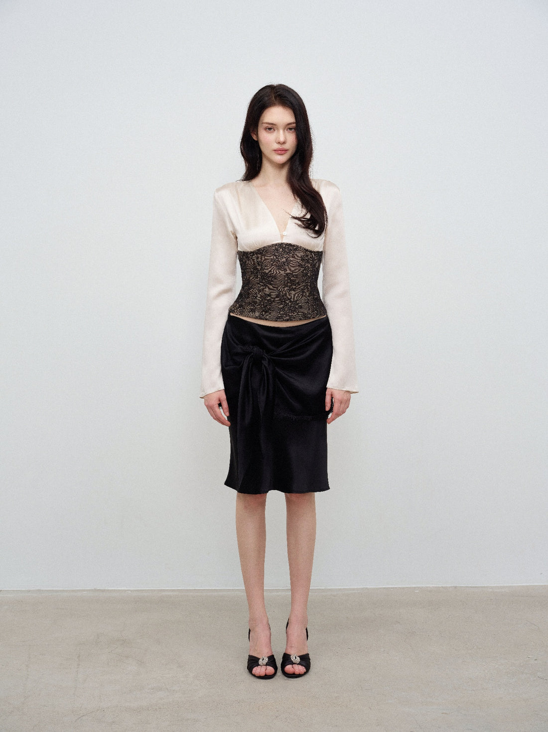NONCESTNON N370 Black Acetate Tie-Waist Skirt