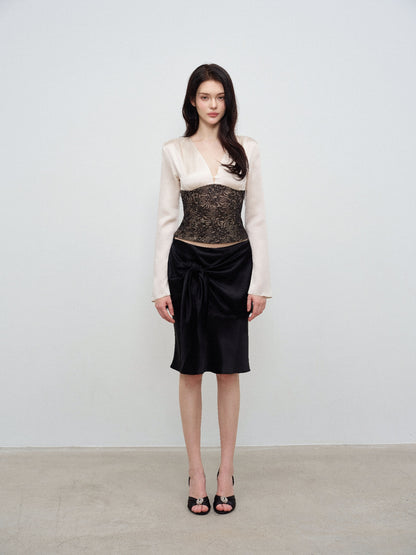 NONCESTNON N370 Black Acetate Tie-Waist Skirt