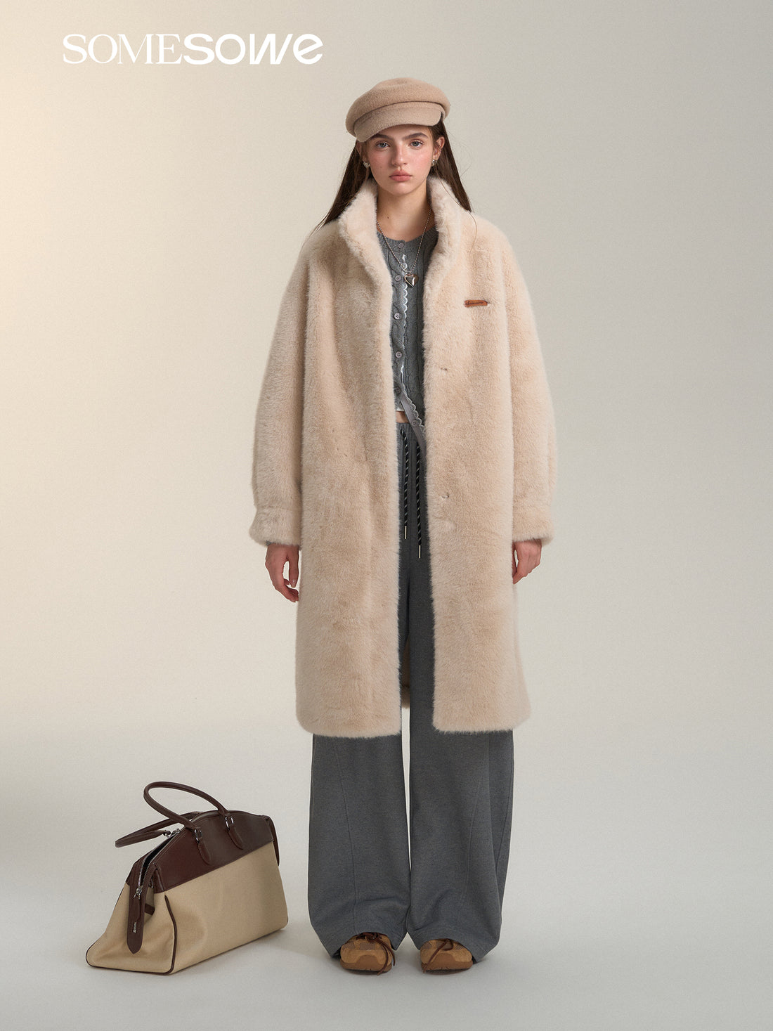 SOMESOWE S2407228 Fluffy Faux Fur Long Coat