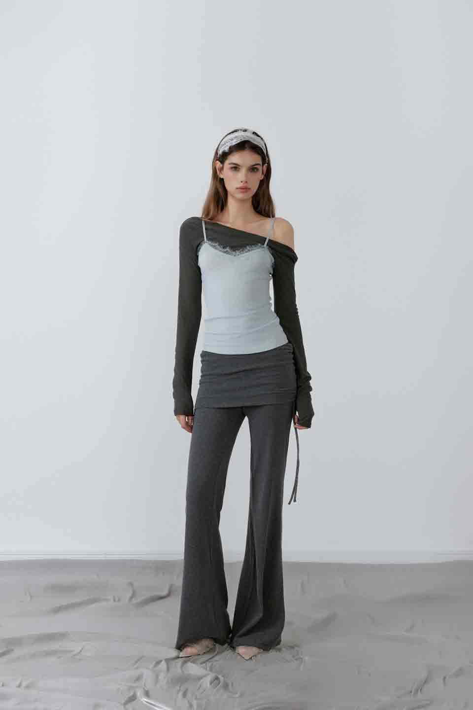 NONCESTNON N222 One shoulder fake two piece top