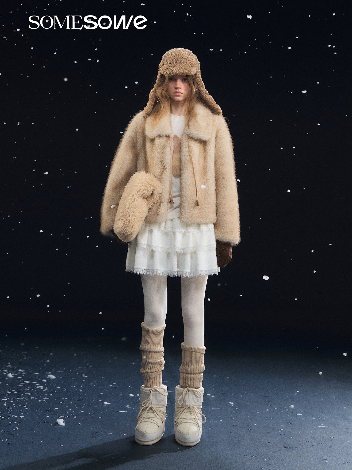 SOMESOWE S2508312 Tie up collar fur coat