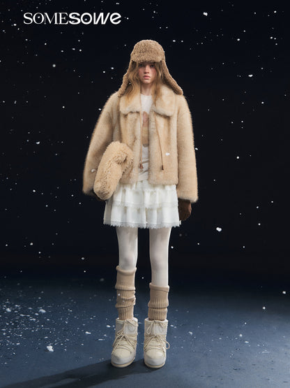 SOMESOWE S2508312 Tie up collar fur coat