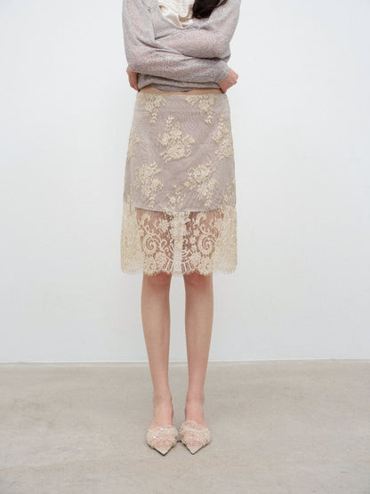 NONCESTNON N380 Champagne Lace Midi Skirt