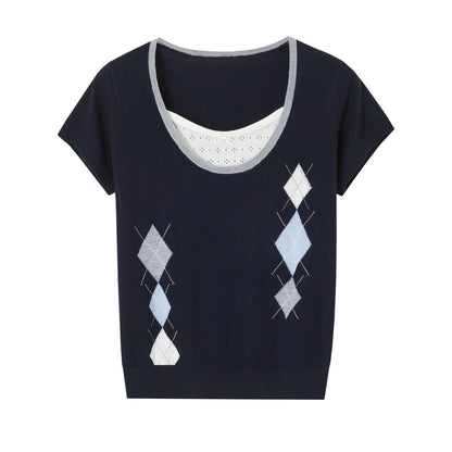 SOMESOWE S2609077 Lingge color matching fake two piece top