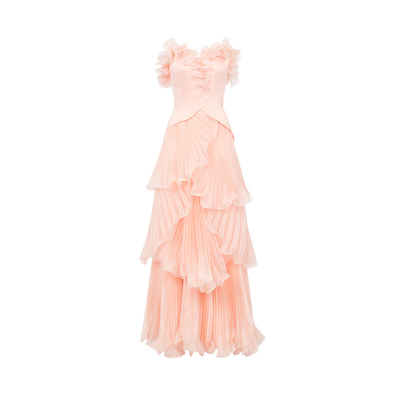 SHEERLUCK SLLYQ26307 Multi layered pleated sparkling maxi dress