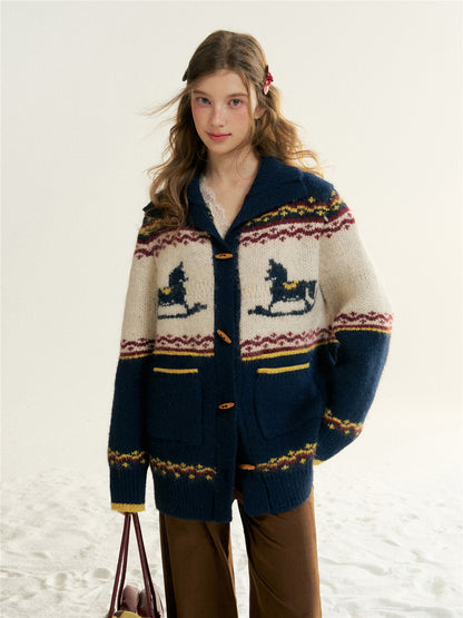 16DEWS 16D25548 Color blocked edge knitted sweater cardigan