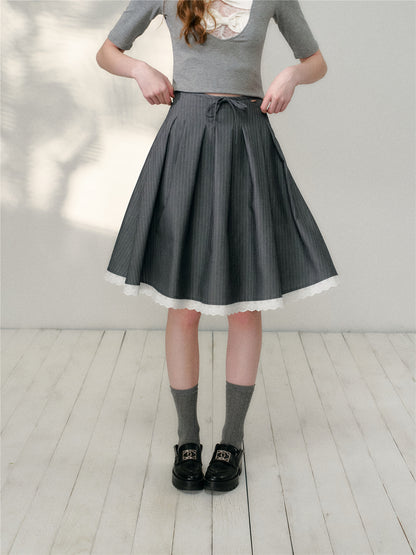 16DEWS 16D26131 Lace patchwork striped A-line large swing skirt